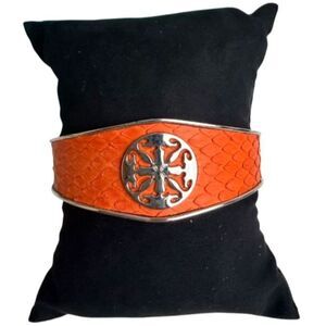 Rustic Cuff Monique Python Tangerine Leather Silver Tone Signature Logo Cuff